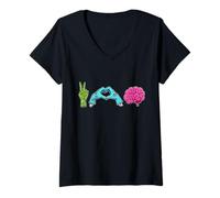 Mujer Paz Amor Cerebros Camiseta Cuello V