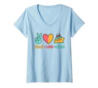 Mujer Paz Amor Crucero Retro Vacaciones Ocean Travel Camiseta Cuello V