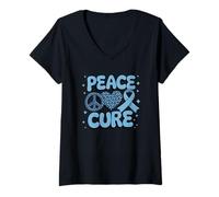 Mujer Paz, Amor, Cura, Conciencia sobre el Lazo Azul Camiseta Cuello V