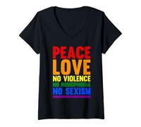Mujer Paz Amor No homofobia No sexismo Apoyo LGBT Camiseta Cuello V