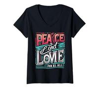 Mujer Paz & Amor para Todos Construyendo Unidad Amor Paz Brillo Brillante Camiseta Cuello V