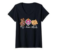 Mujer Paz, Amor Y Pan Dulce Dia de Los Muertos Sugar Skull Camiseta Cuello V