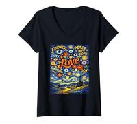 Mujer Paz Bondad Amor Camiseta Esperanza Mal de Ojo Van Gogh Camiseta Cuello V