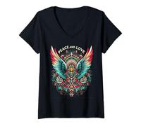 Mujer Paz en el universo abrazando la paz para todo el universo Camiseta Cuello V