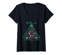 Mujer Paz en la Tierra Dulce Tortuga Marina Árbol de Navidad Su Camiseta Cuello V