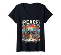 Mujer Paz en toda paz Humanidad Amor Inspirador Armonía global Camiseta Cuello V