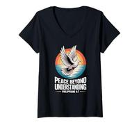 Mujer Paz más allá del entendimiento de Filipenses 4:7 Camiseta Cuello V