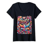 Mujer Paz Y Amor para Todos Difundir Paz Y Respeto Unidad Libertad Camiseta Cuello V