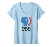 Mujer PBS Blue and Red Logo Public Broadcasting Service Camiseta Cuello V