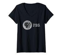 Mujer PBS Distressed Vintage Logo Public Broadcasting Service Camiseta Cuello V