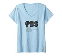 Mujer PBS Vintage Groovy Classic Logo Public Broadcasting Service Camiseta Cuello V