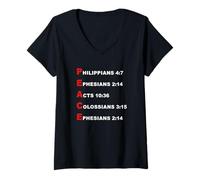 Mujer Peace Acrostic - 5 Christian Faith Bible Verse Scriptures Camiseta Cuello V