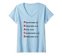 Mujer Peace Acrostic - 5 Christian Faith Bible Verse Scriptures Camiseta Cuello V