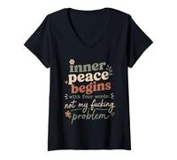 Mujer Peace Begins Not My Problem Sarcástico Cita Camiseta Cuello V