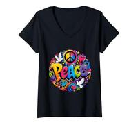 Mujer Peace Graffiti Colores Brillantes Felices, alegres, artísticos Camiseta Cuello V