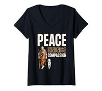 Mujer Peace Kindness Compassion Walk for Peace Monk & Aloka Dog Camiseta Cuello V
