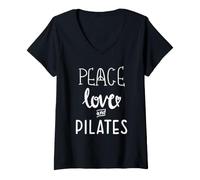 Mujer Peace Love and Pilates Shirt,Women Live and Love Do Pilates Camiseta Cuello V