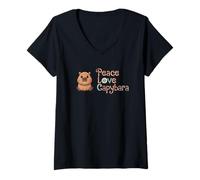 Mujer Peace Love Capibara Cute Animal Theme Camiseta Cuello V