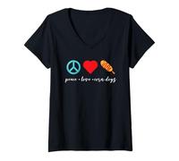 Mujer Peace Love Corn Dogs Corndog Maker Corn Dog Comer Foodie Camiseta Cuello V