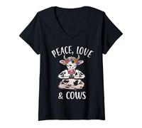 Mujer Peace Love & Cows Divertido Yoga meditando con Vacas Camiseta Cuello V