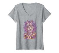 Mujer Peace Love Cure Purple Butterfly Groovy Signo de la Paz Lupus Camiseta Cuello V