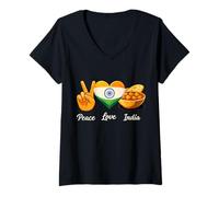 Mujer Peace Love Curry Amante de la Comida India Camiseta Cuello V