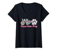 Mujer Peace Love Dogs Pet Dog Mom Dad Owner Lover Animal Camiseta Cuello V