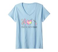 Mujer Peace Love Hawaii Acuarela Corazón Isla Aloha Art Design Camiseta Cuello V