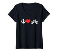 Mujer Peace Love Mountain Bikes Funny Retro MTB Biking Camiseta Cuello V
