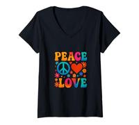 Mujer Peace Love, Retro, Vintage, Hippie Camiseta Cuello V
