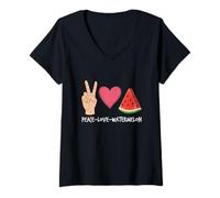 Mujer Peace Love Sandía Divertido Verano Fruta Amante Gráfico Camiseta Cuello V