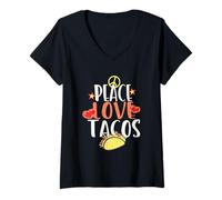 Mujer Peace Love Tacos Comida Divertida Cita Mexicanos Foodies Tacos Camiseta Cuello V