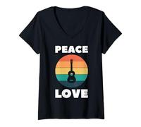 Mujer Peace Love Ukelele - Peace Loving Uke Player diseño Retro Camiseta Cuello V