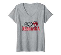 Mujer Peace Love Volleyball Bold Nebraska Camiseta Cuello V