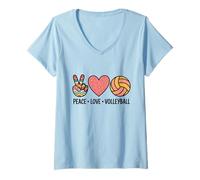 Mujer Peace Love Volleyball Player Cute Colorful Retro Sport Lover Camiseta Cuello V