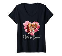Mujer Peace Walking Monks and Aloka Dog Walk for Peace Camiseta Cuello V