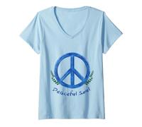 Mujer Peaceful Soul Nature Inspired Aesthetic Blue Peace Symbol Camiseta Cuello V