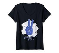 Mujer Peaceful Soul Peace Hand Retro Style Positive Vibe Graphic Camiseta Cuello V