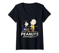 Mujer Peanuts Charlie Brown Lucy Pasar el rato EE.UU. Fútbol Divertido Clásico Camiseta Cuello V
