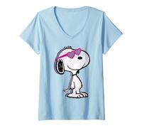 Mujer Peanuts Love Hearts Snoopy Joe Cool Valentine Glitch Art Camiseta Cuello V