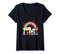 Mujer Peanuts Snoopy Charlie Brown Gang Buen Día Amigos Diversión Retro Camiseta Cuello V