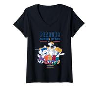 Mujer Peanuts Snoopy Gang Sports Baseball Super Stars Team Vintage Camiseta Cuello V