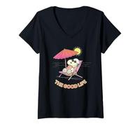 Mujer Peanuts Snoopy Good Life, Playa, Vacaciones y Verano, Vibraciones Retro Camiseta Cuello V