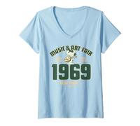 Mujer Peanuts Snoopy Groovy 60s Nueva York Paz Amor Vintage Music Camiseta Cuello V