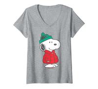 Mujer Peanuts Snoopy Merry Xmas Beagle Winter Retro Vibes Classic Camiseta Cuello V