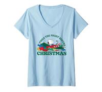 Mujer Peanuts Snoopy Noche de Navidad Antes de Navidad Beagle Retro Art Camiseta Cuello V