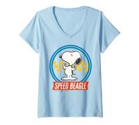 Mujer Peanuts Snoopy Speed Beagle Racing Equipo Ganador Diversión Clásica Camiseta Cuello V