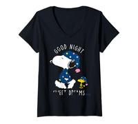 Mujer Peanuts Snoopy Woodstock Buenas Noches Dulces Sueños Clásico Camiseta Cuello V