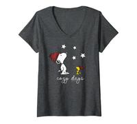 Mujer Peanuts Snoopy Woodstock Cozy Days Winter Star Classic Walks Camiseta Cuello V