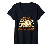 Mujer Peanuts Snoopy Woodstock Festival de Verano Music Lover Classic Camiseta Cuello V